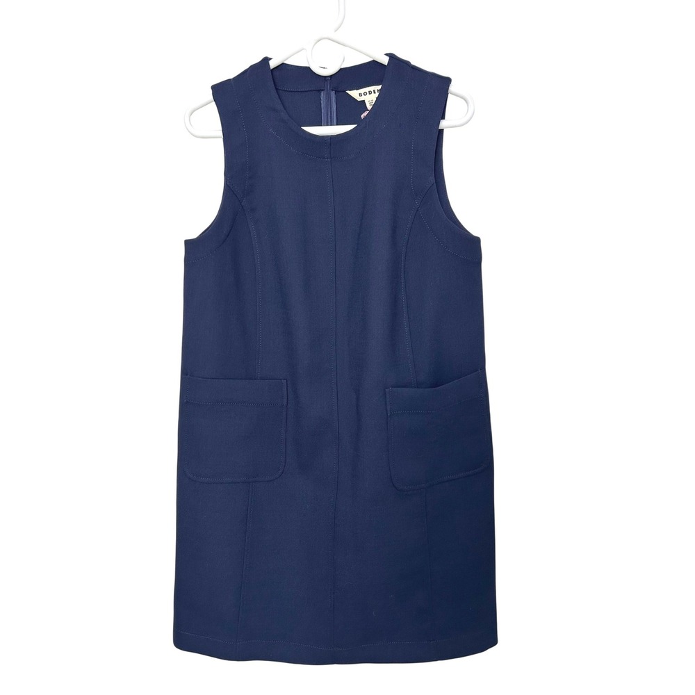Boden Dress Women 8R Navy Wool Blend Sleeveless Shift Mod Pockets timeless NEW